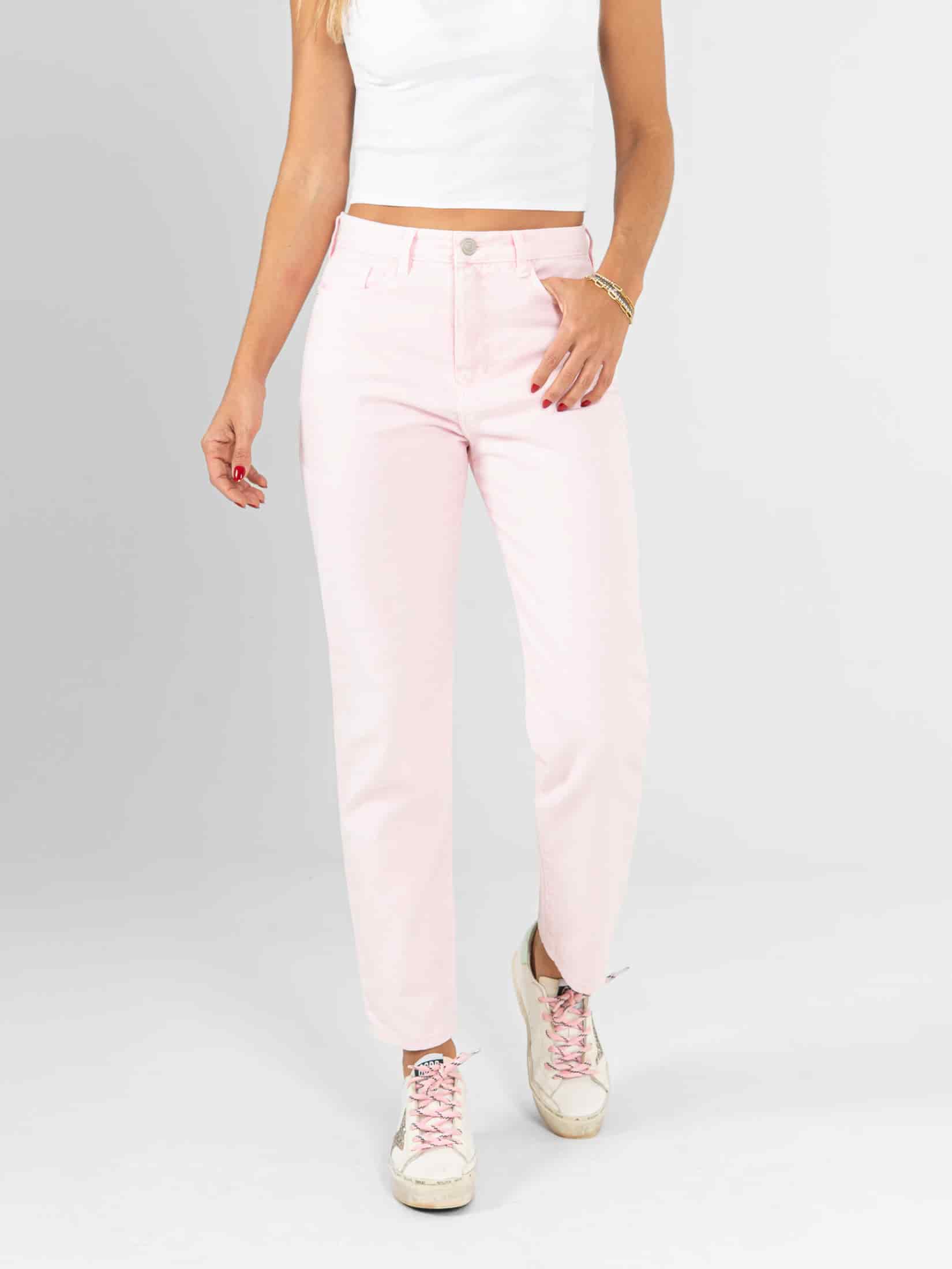 Ref: 0620402 Pantalón Mom fit, slim cropped, rígido, tiro alto, tono rosa - miniatura 1