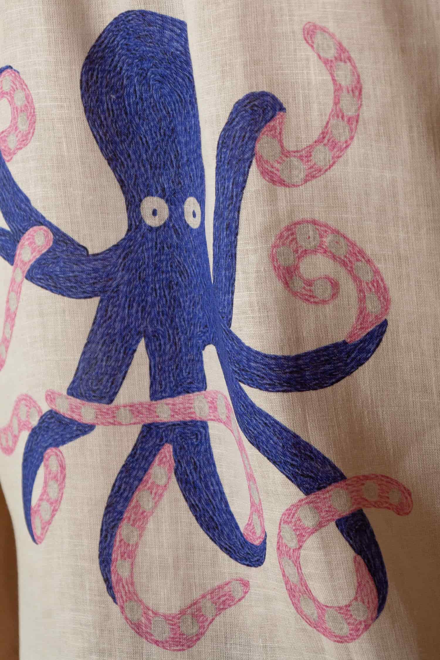 Men's linen shirt white octopus - miniatura 4