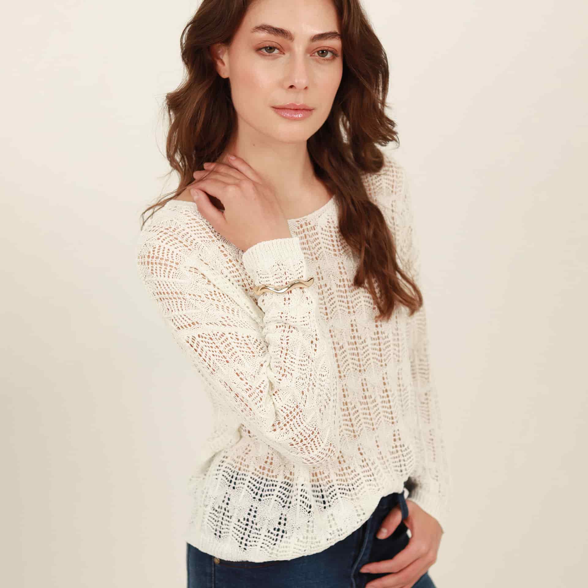 Sweater cuello redondo manga larga con textura - miniatura 2