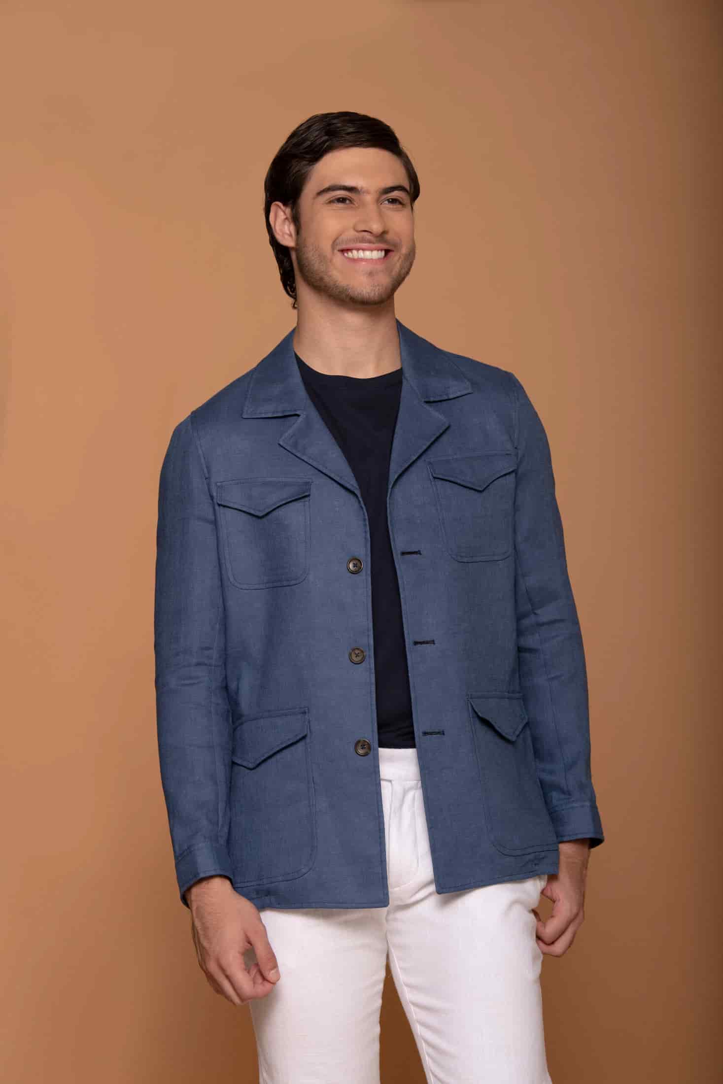 Chaqueta Safari Lino Azul Spark - miniatura 1