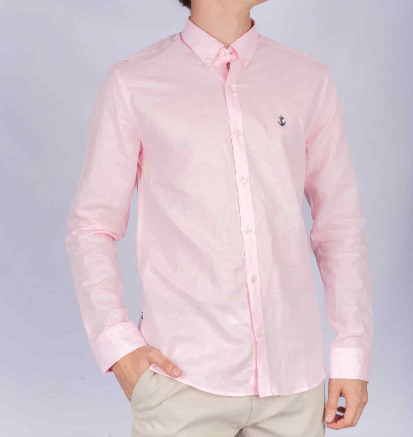 Camisa Lino Rosada A Navy - miniatura 3