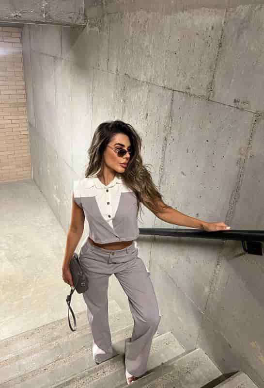 SET CHALECO BLANCO CON GRIS - miniatura 1