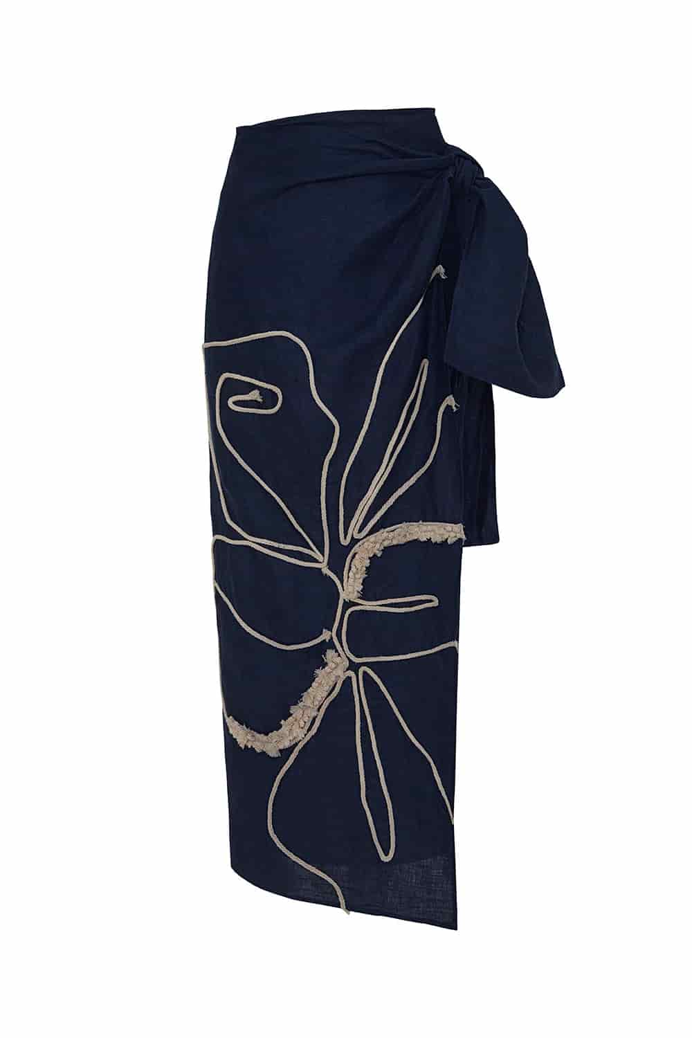 Falda Samoa con bordado Azul Navy lino - miniatura 3
