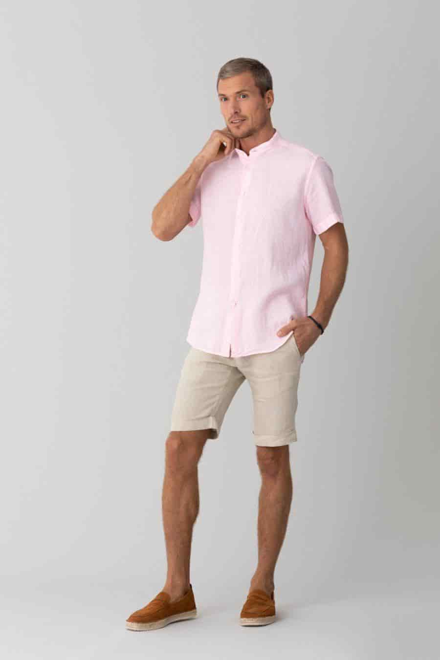 men’s linen shirt mao pink basic - miniatura 1