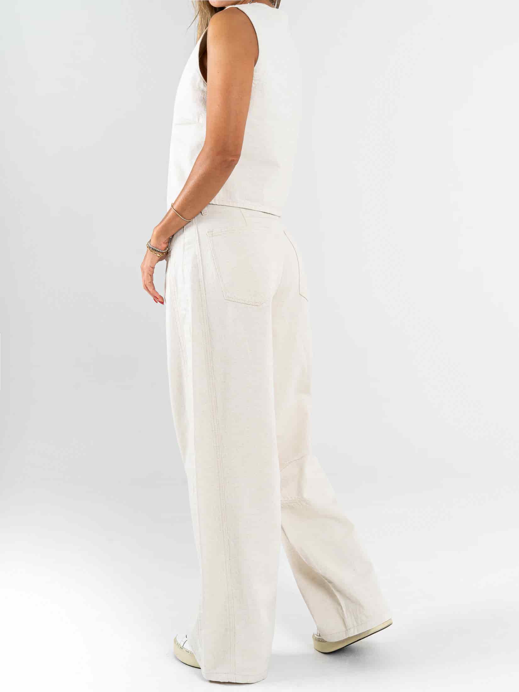 Ref: 069926 Pantalón wide leg, tiro alto, tono natural, tejido plano rígido, tipo lino - miniatura 2
