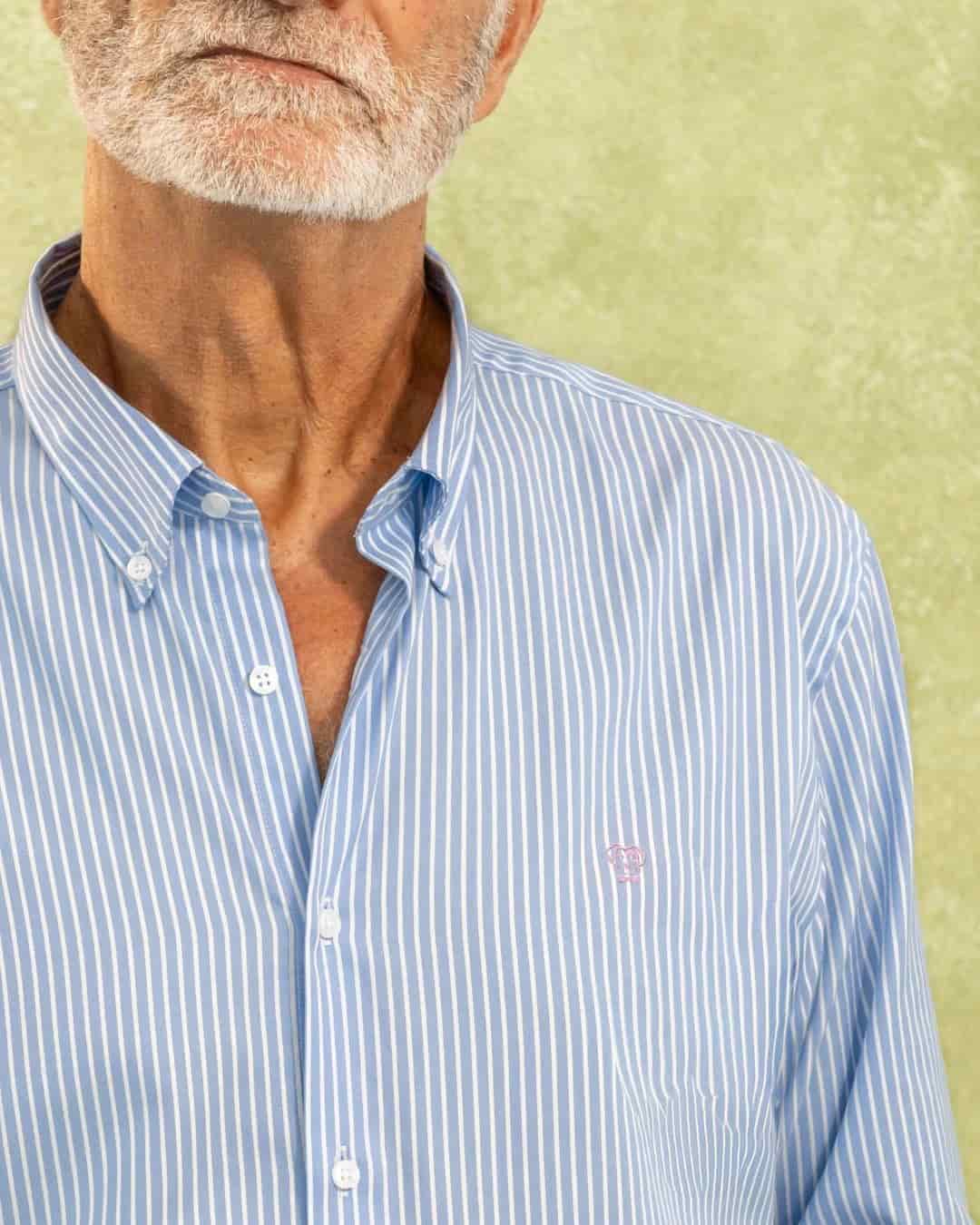 Camisa Antimanchas Oxford Rayas Azul Princeton Logo Rosado - miniatura 2