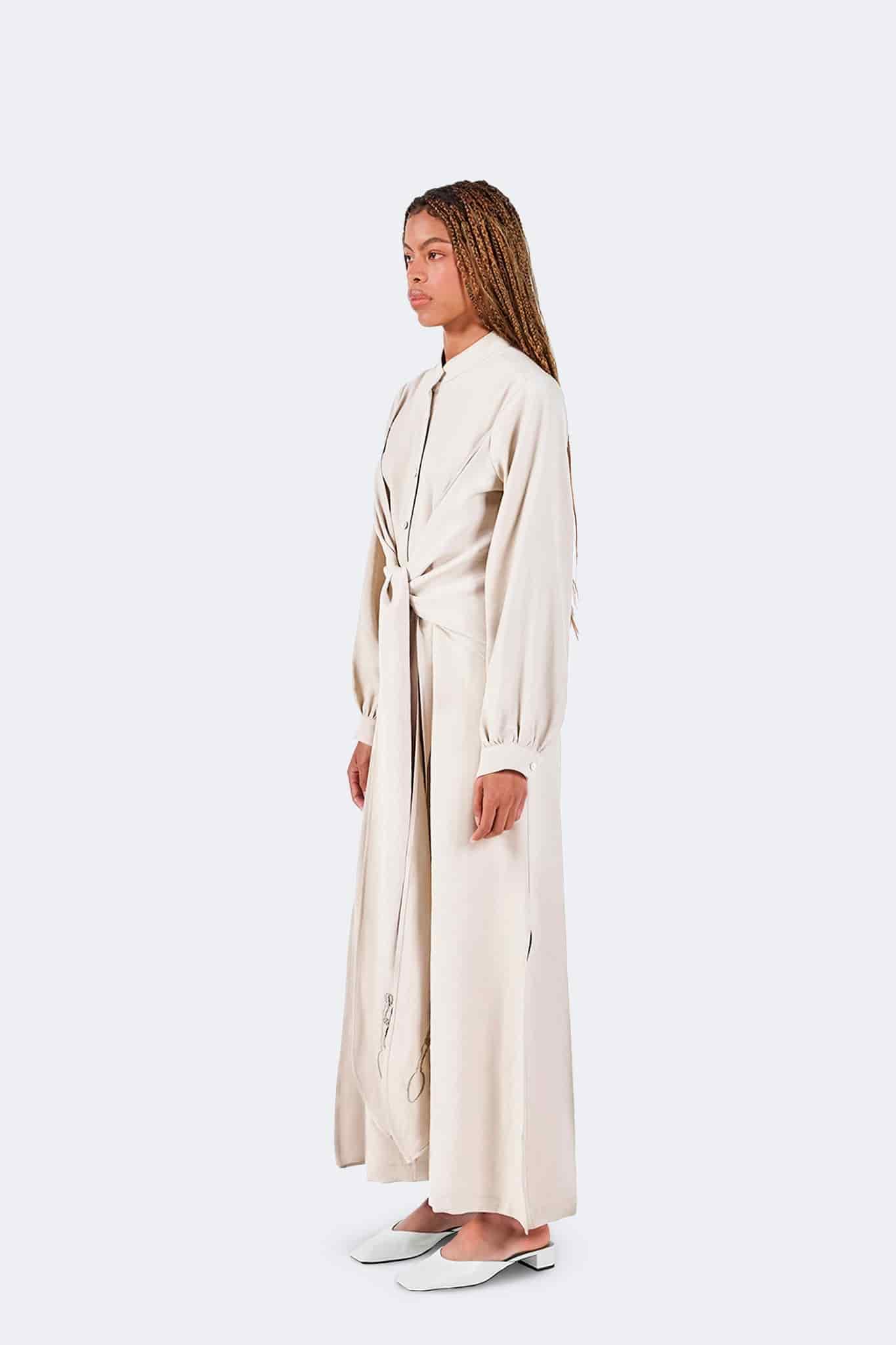 Vestido Zigze Anudado - Marfil - miniatura 3