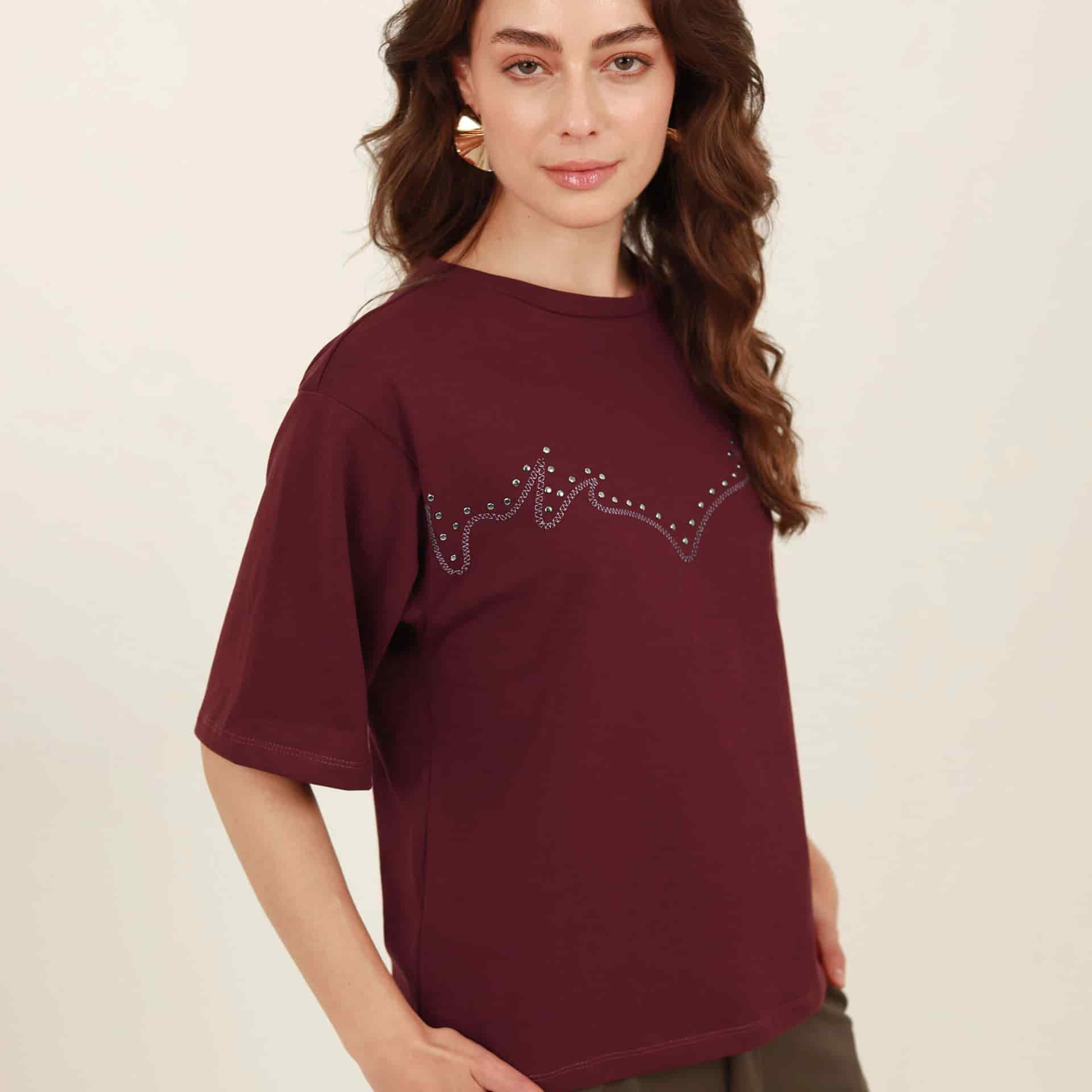 Camiseta cuello redondo manga corta estampado con lentejuelas - miniatura 5