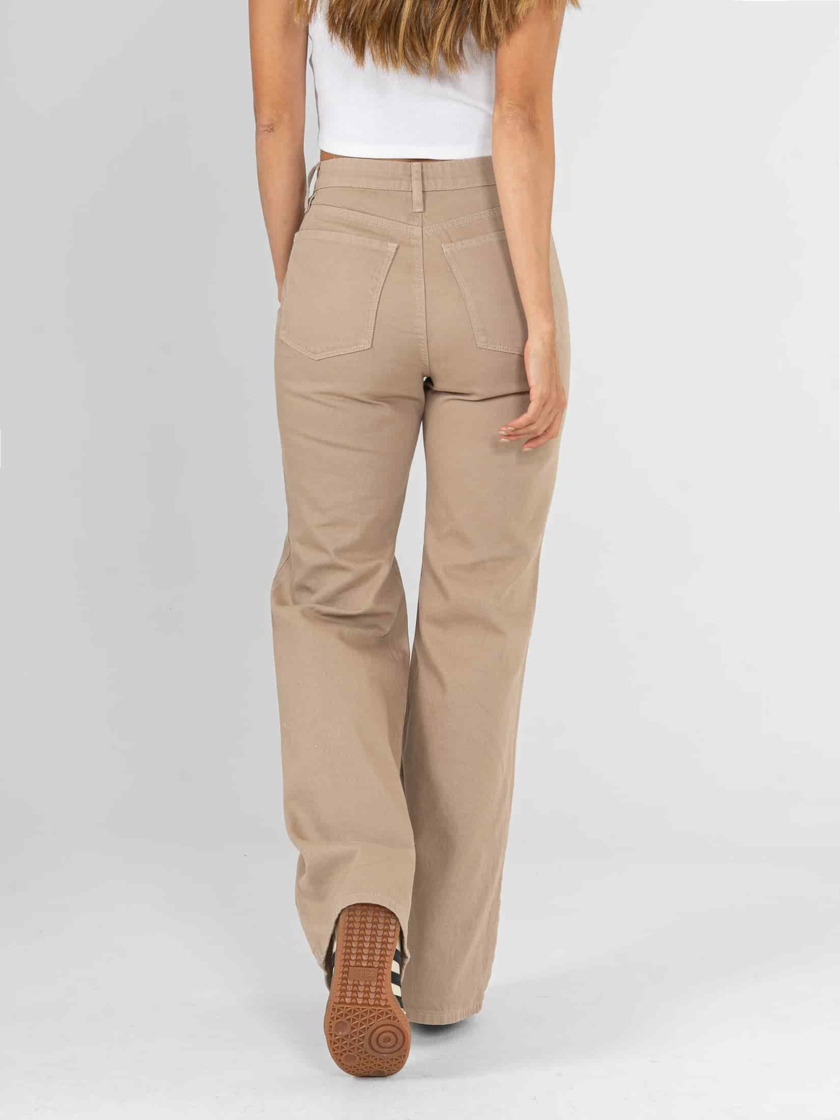 Ref: 0620459 Pantalón mom flare, rígido, tiro alto, tono caqui - miniatura 2