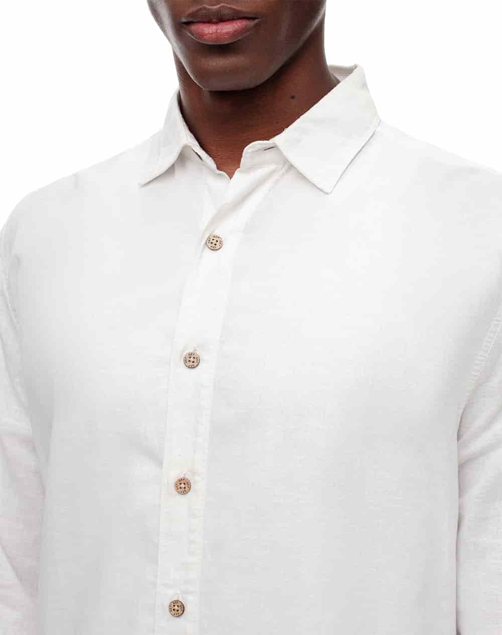 Camisa manga larga regular lino blanca hombre - miniatura 4