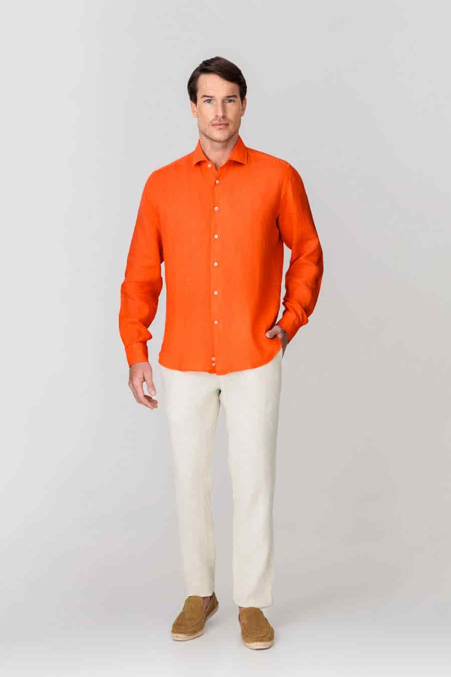 Men's linen shirt orange - miniatura 2