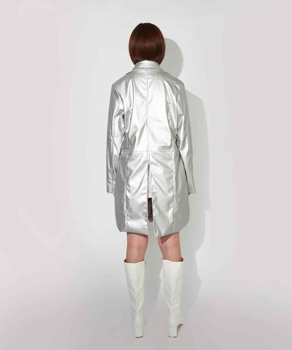 Faux Leather Overcoat In Silver - miniatura 3