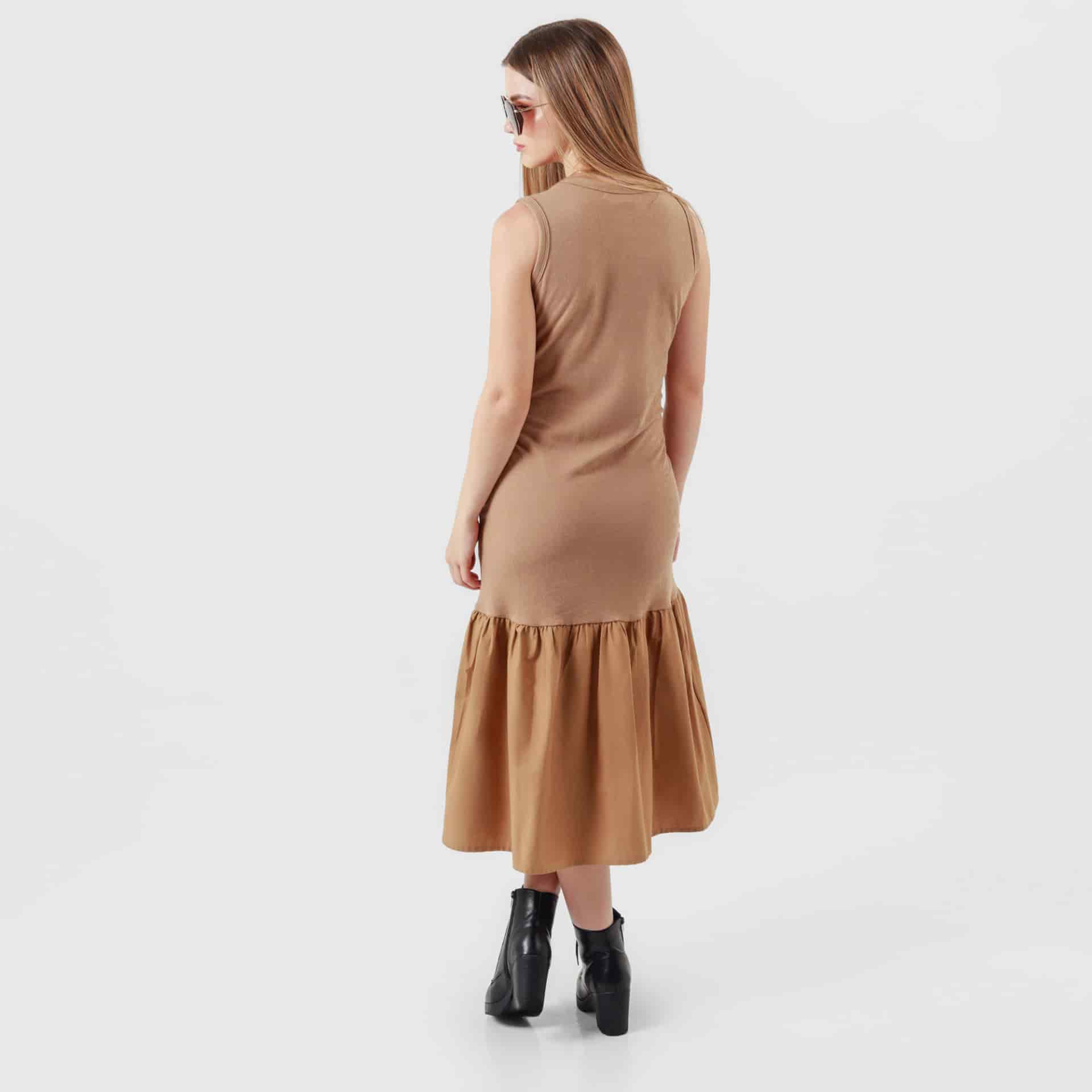 Vestido largo tejido cuello redondo evasé - miniatura 6