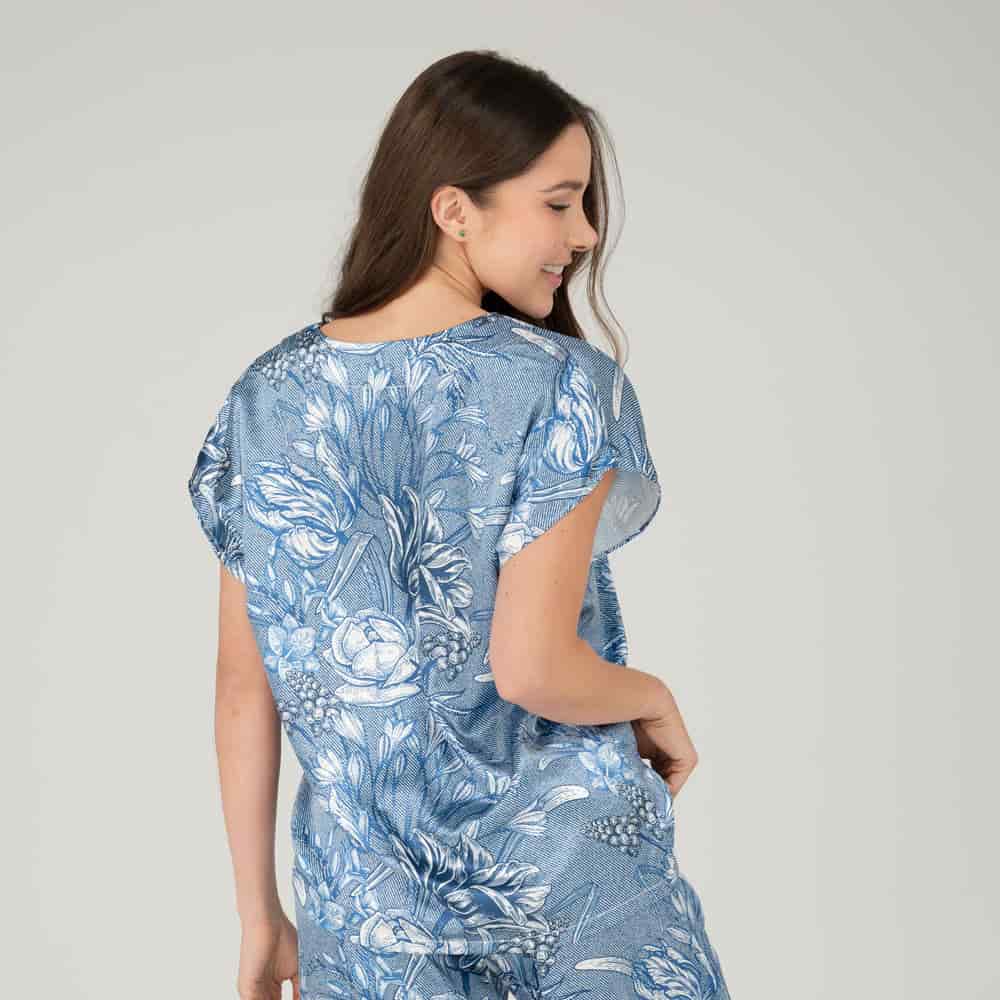 Camisa Satin Manga Corta Estampado Denim - miniatura 2