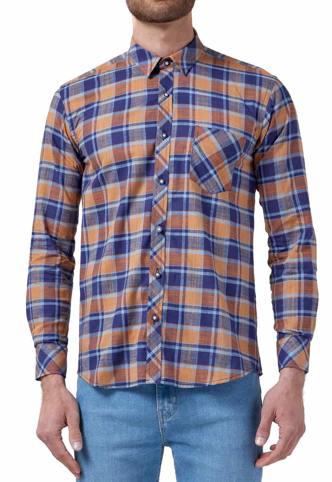 Camisa leñadora a cuadros azules y amarillos - miniatura 3