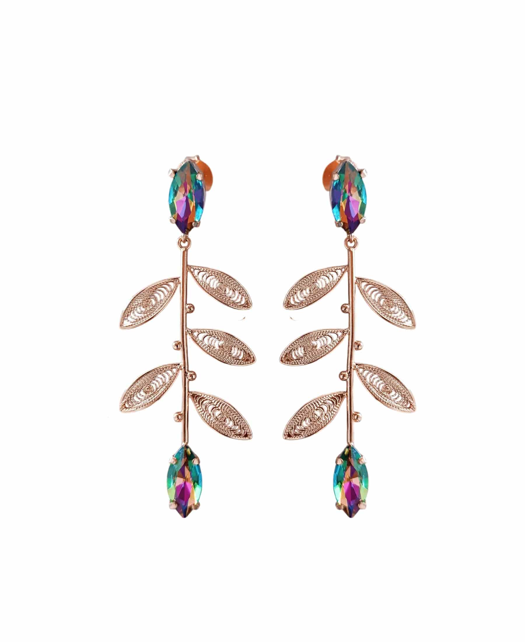 Aretes largos cristal y hojas, Titina - miniatura 1