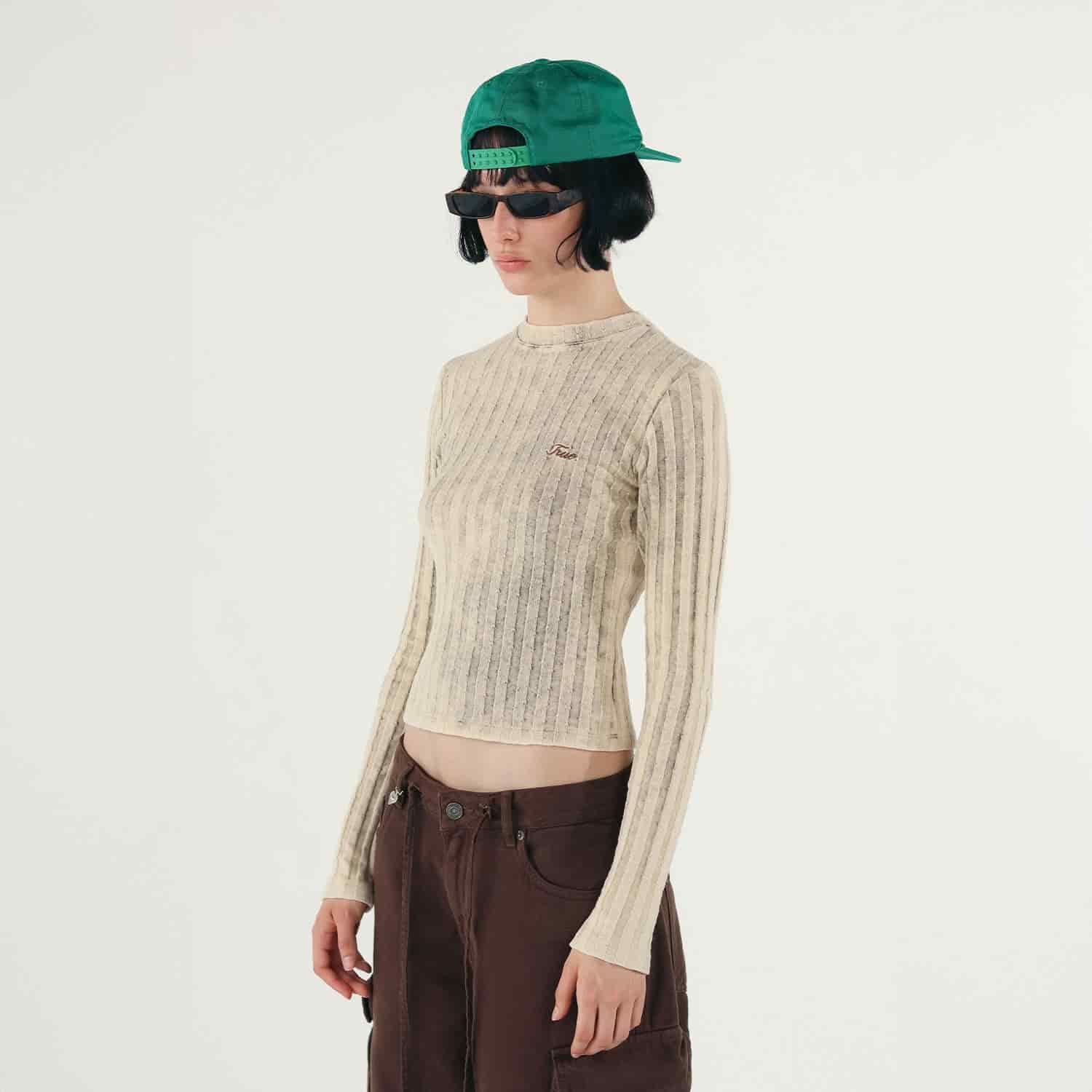Slim Ribbed Long Sleeve - Washed Cream - miniatura 2