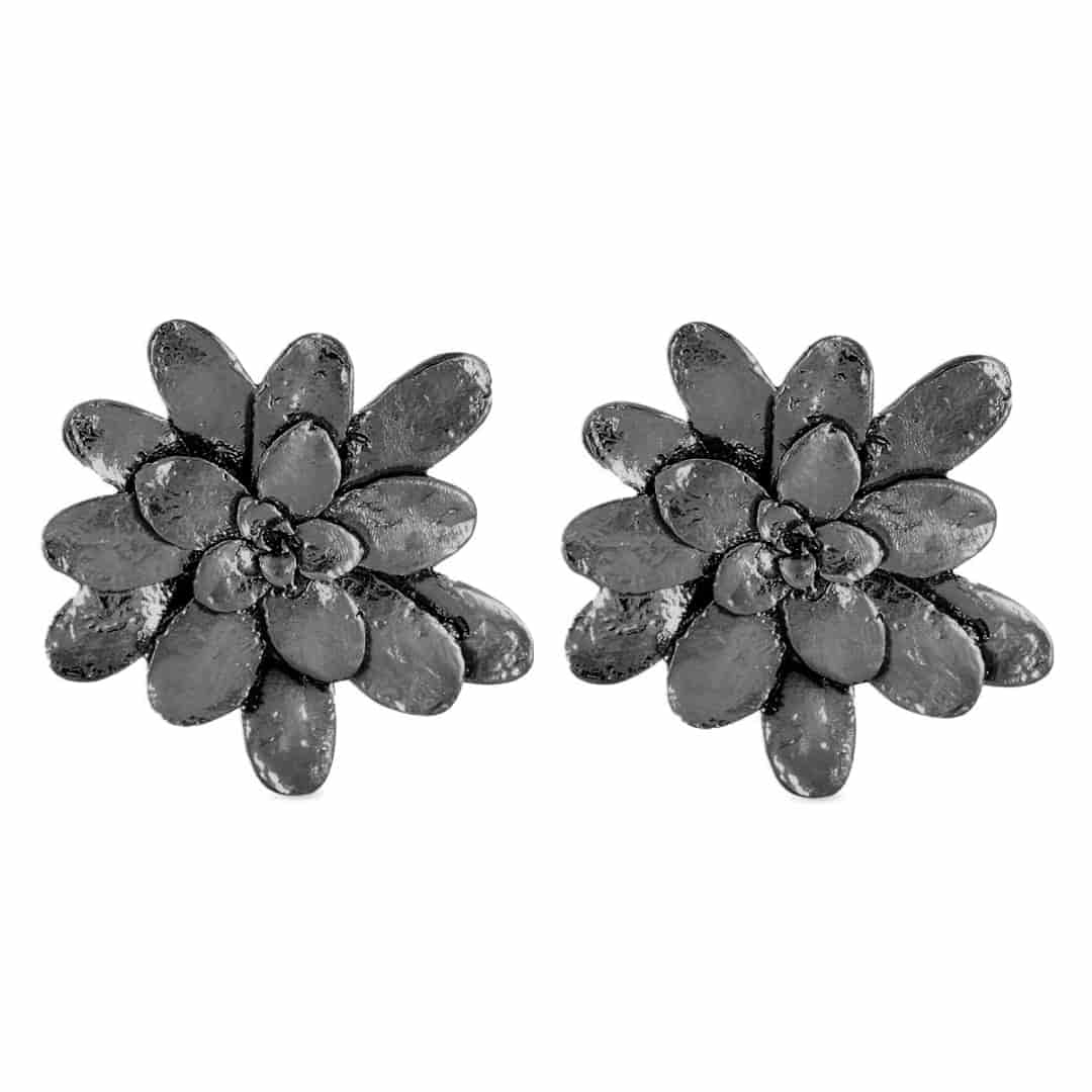 Aretes suculenta Lina en plata oxidada - miniatura 2