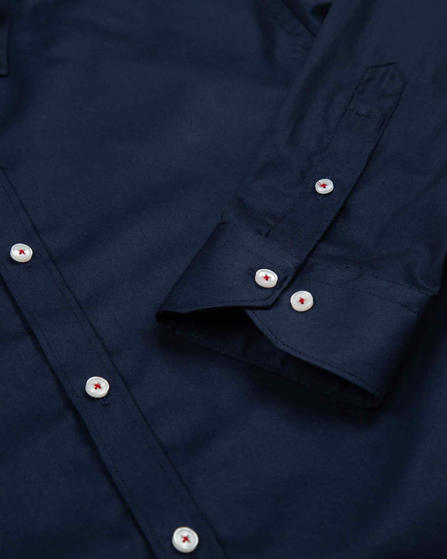 Camisa Sarga Botón Contraste Algodón Azul Oscuro - miniatura 3