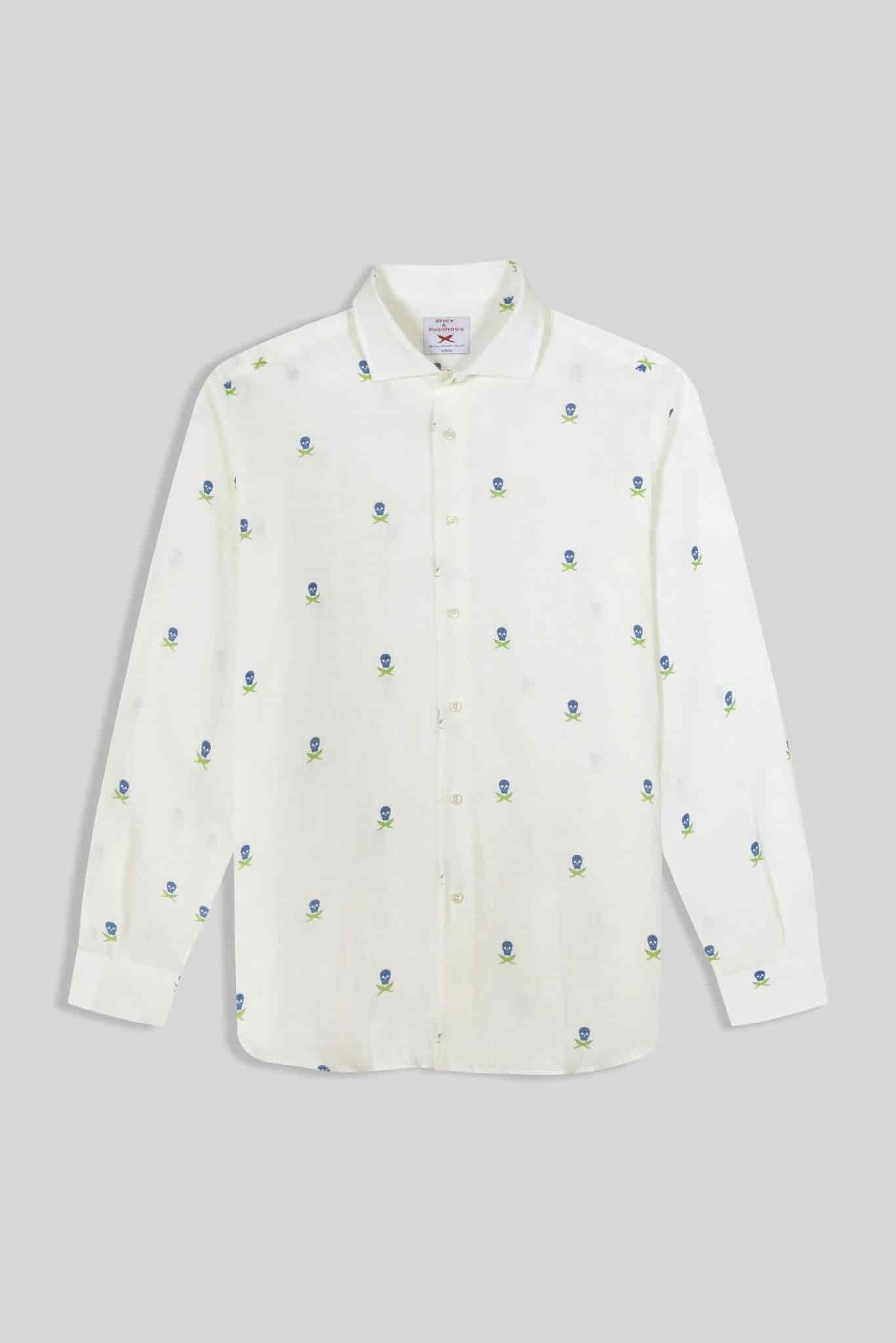 Men's linen shirt separated skulls white - miniatura 1