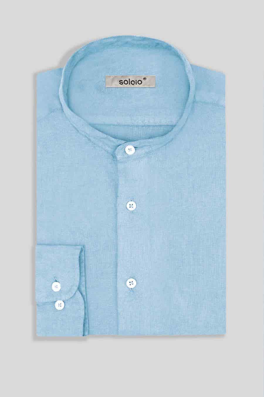 Men's linen shirt mao sky blue - miniatura 6