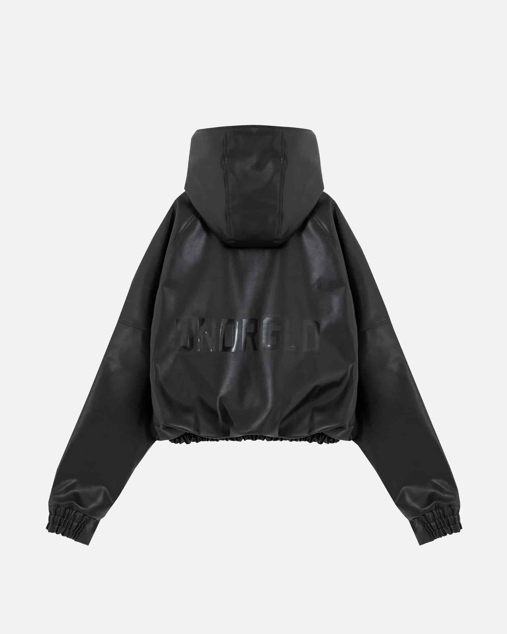 Basics UNDRGLD Leather Zip Up Hoodie Jacket Black - miniatura 10