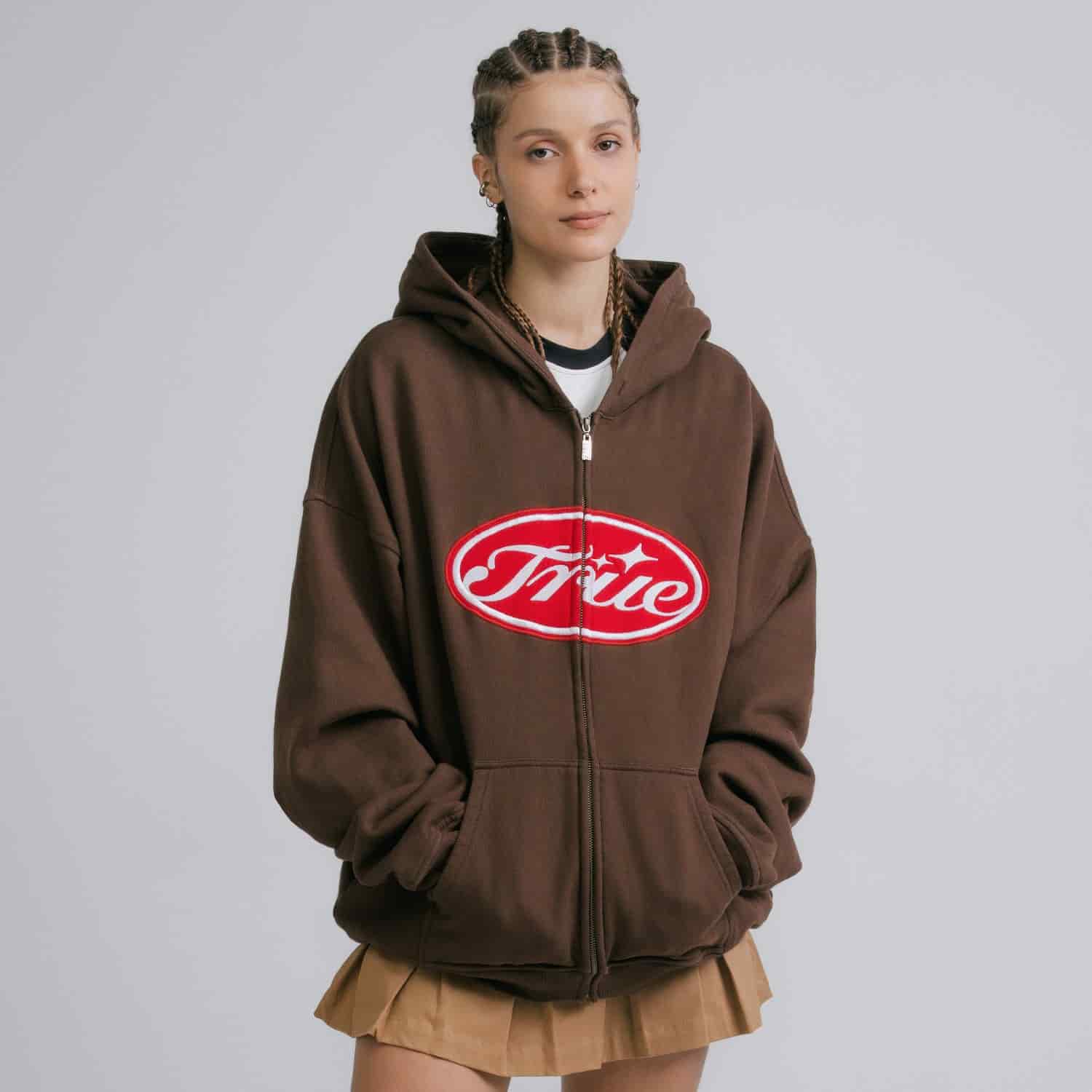 True Stamp Zipper Hoodie - Brown - miniatura 2