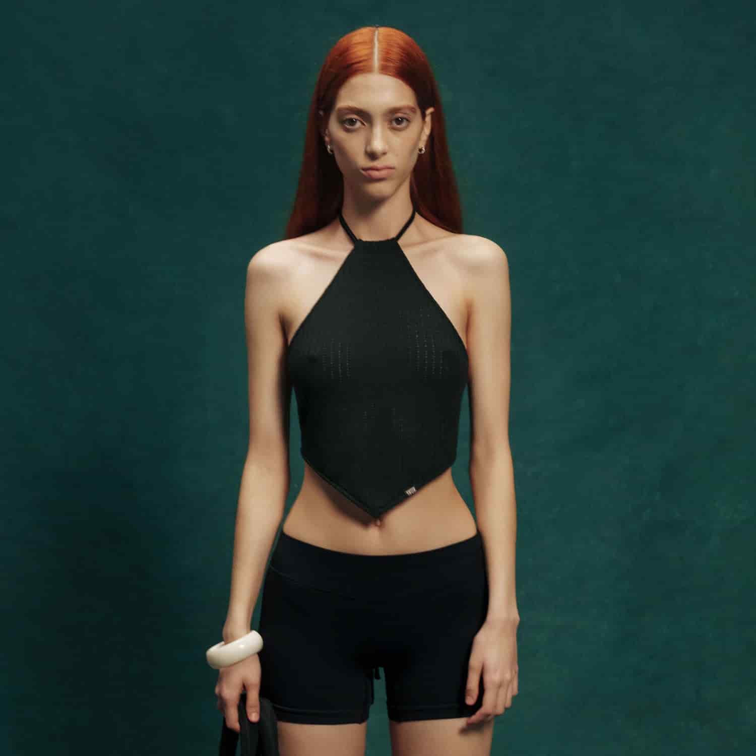 Textured Halter Top - Black - miniatura 2