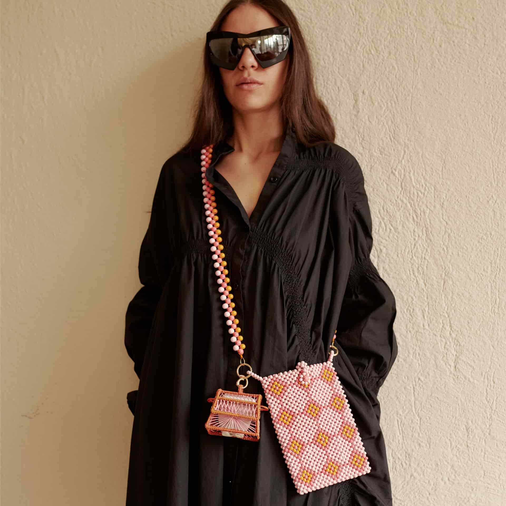 Strap Viajero En Chaquira De Madera - Ocaso Naranja - miniatura 2