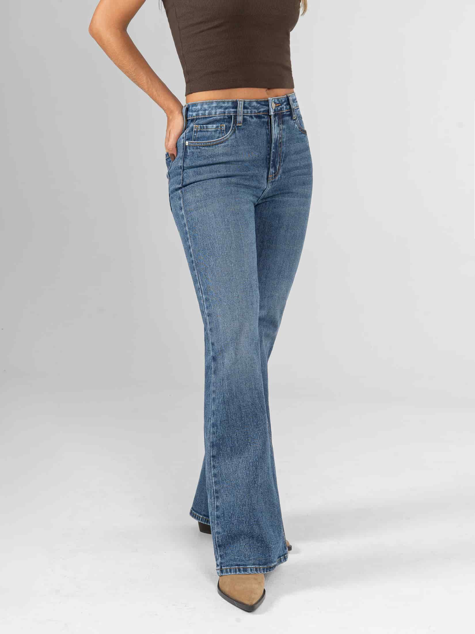 Ref: 066465 Jean flare stretch, bota ancha, tiro alto, tono azul medio. - miniatura 3