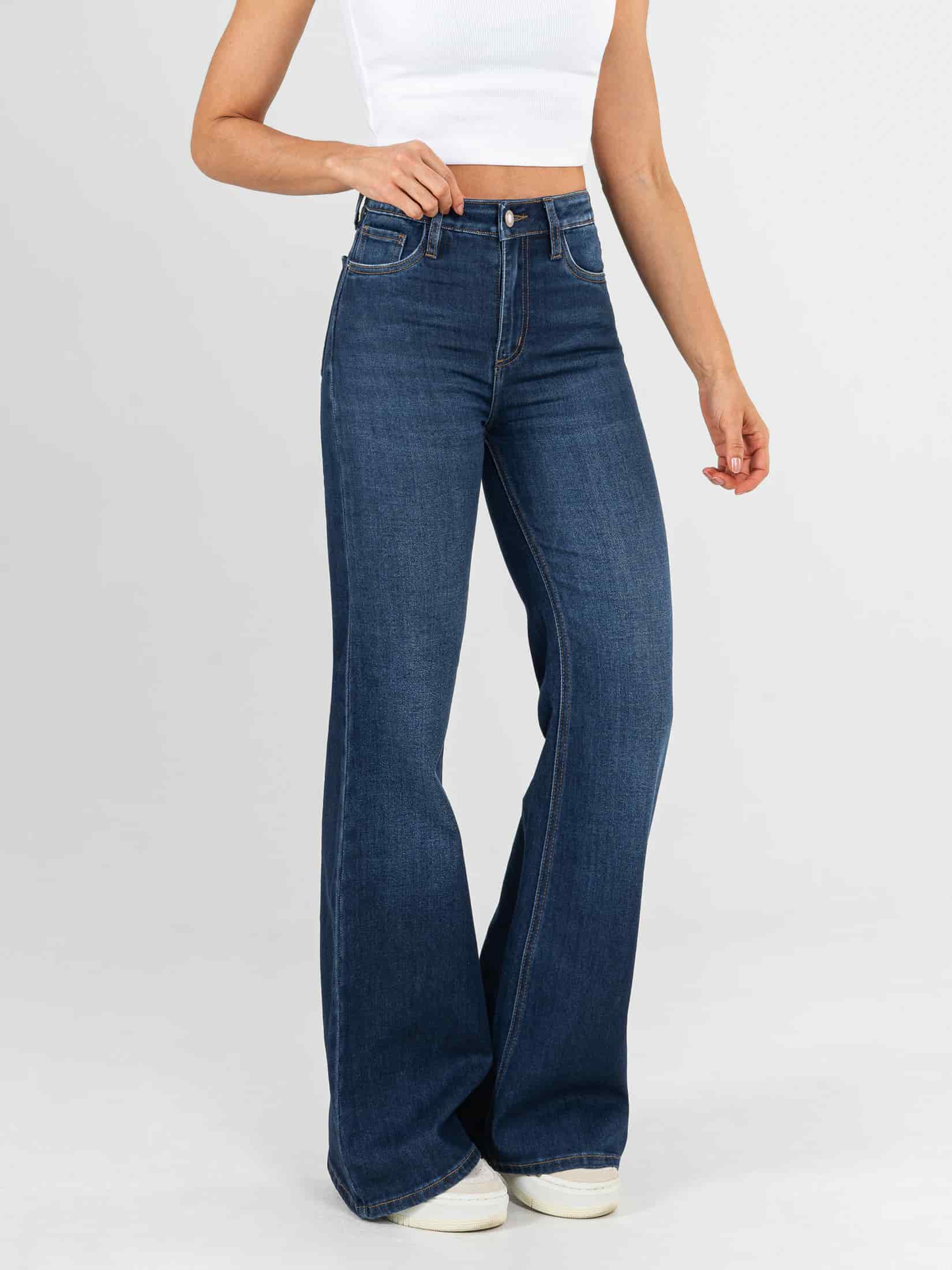 Ref: 065295 Jean flare stretch, bota ancha, tiro alto, tono azul medio oscuro - miniatura 3