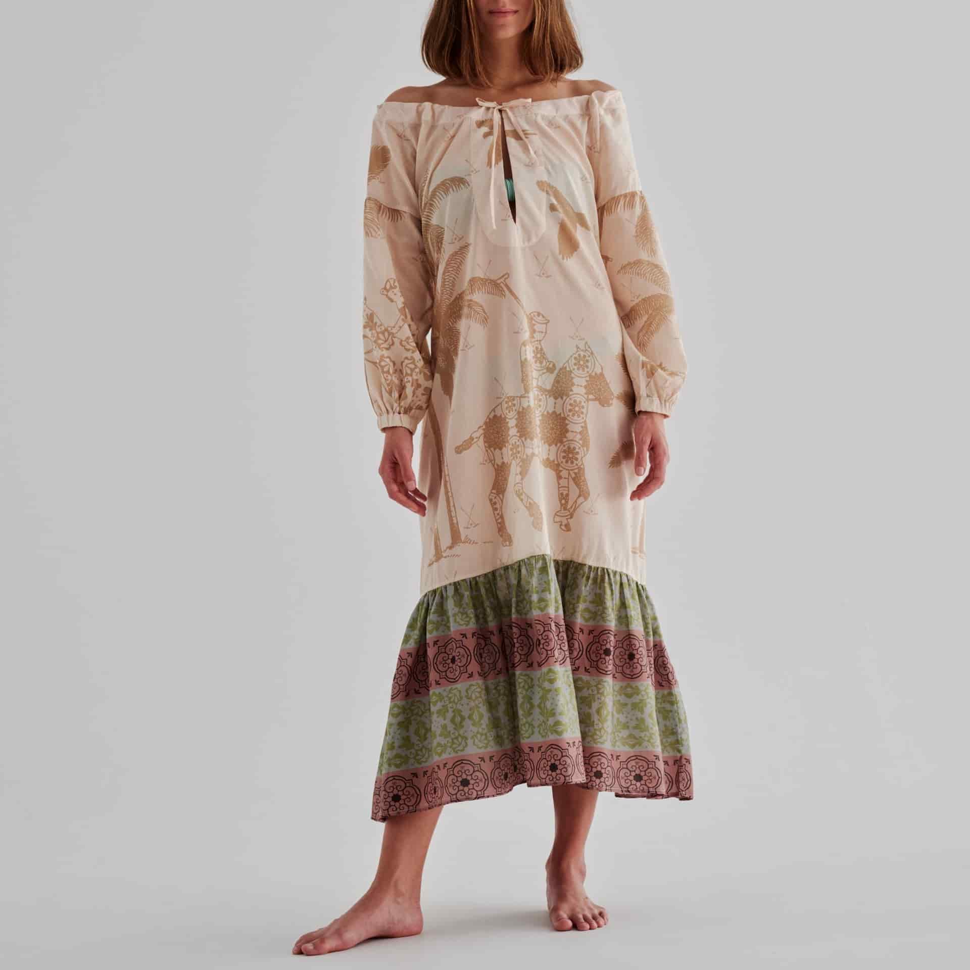 Chiapas Cotton-Silk Midi Dress / Ivory Palms - miniatura 2