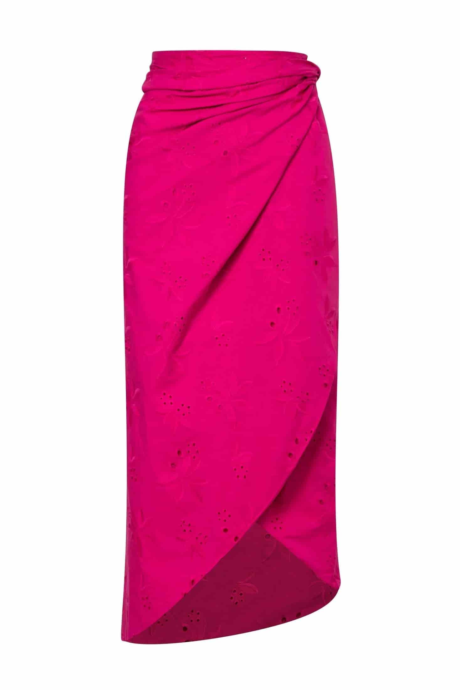 Chocó Cotton Eyelet Wrap Around Midi Skirt / Fucsia - miniatura 1