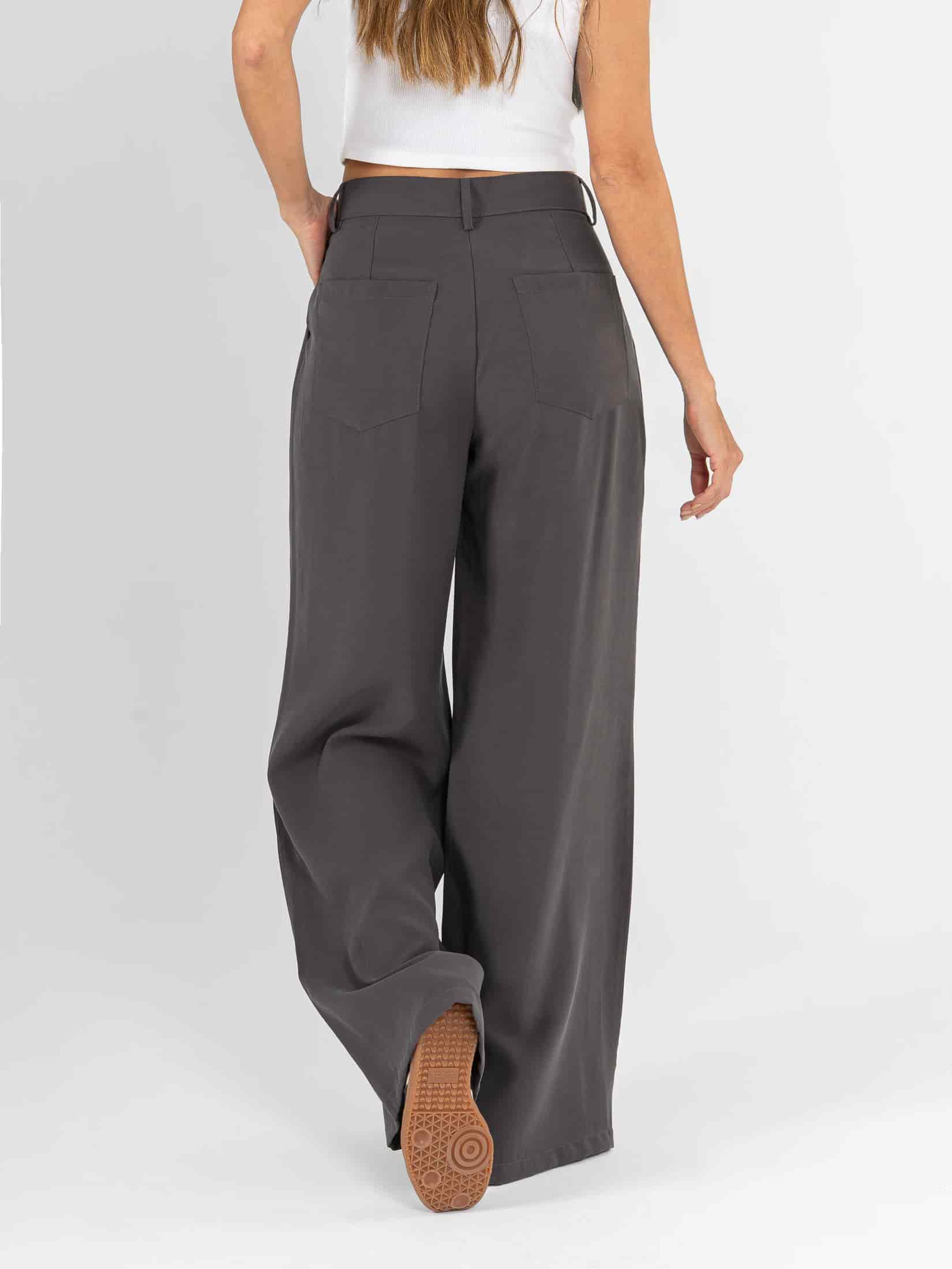 Ref: 0620482 Pantalón palazzo, prenses, tono gris, tejido plano liviano, tiro alto - miniatura 2