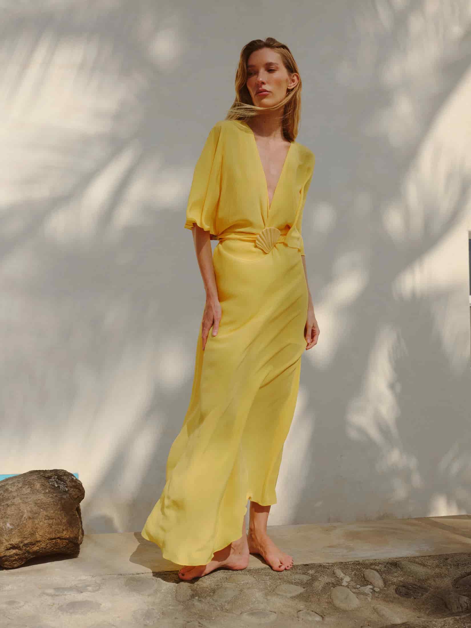 Perla del Sol Silk Midi Dress / Yellow - miniatura 4