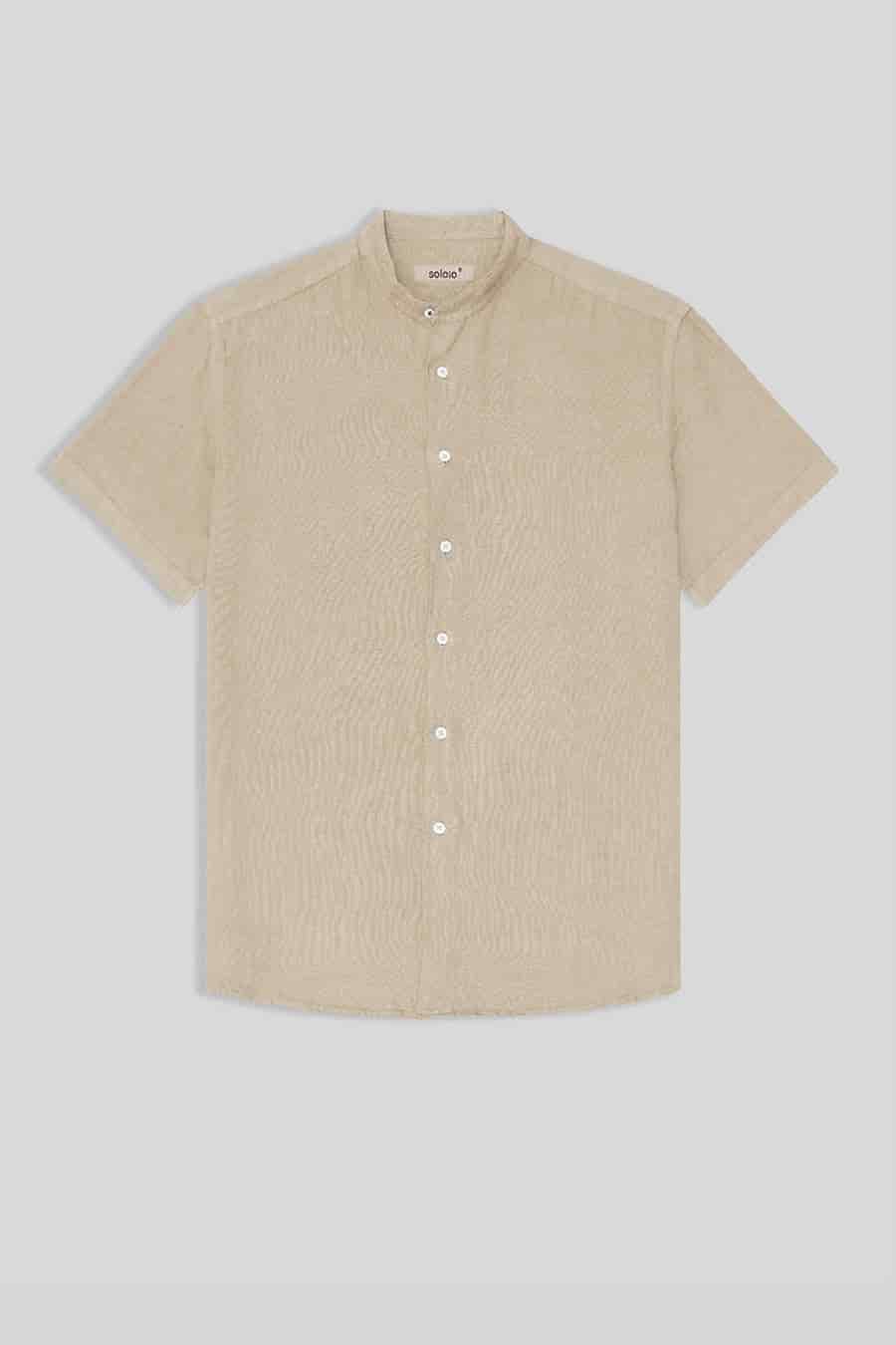 men’s linen shirt mao beige basic - miniatura 1