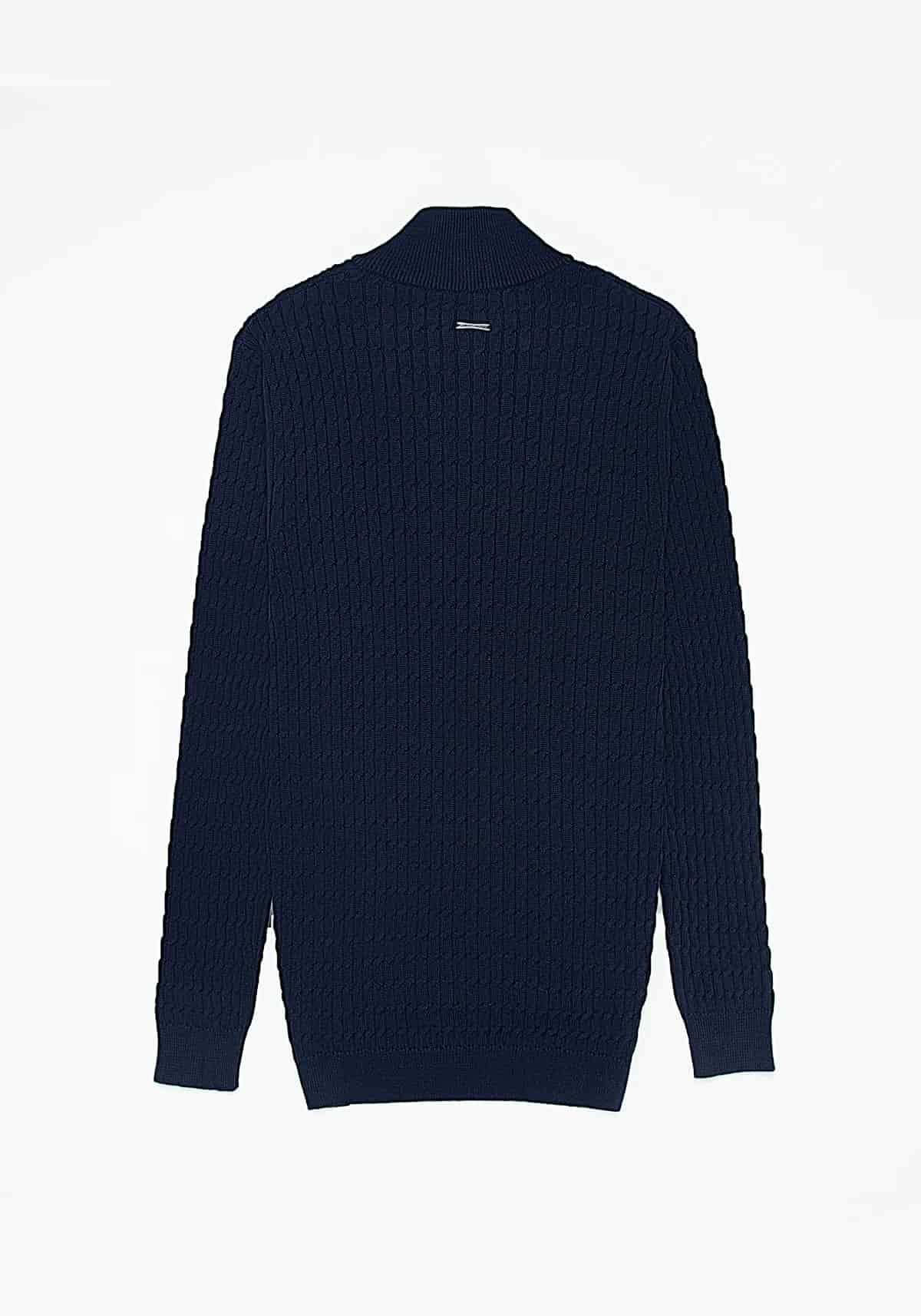 Saco Trenzado Half Zip Algodón Azul Oscuro - miniatura 4