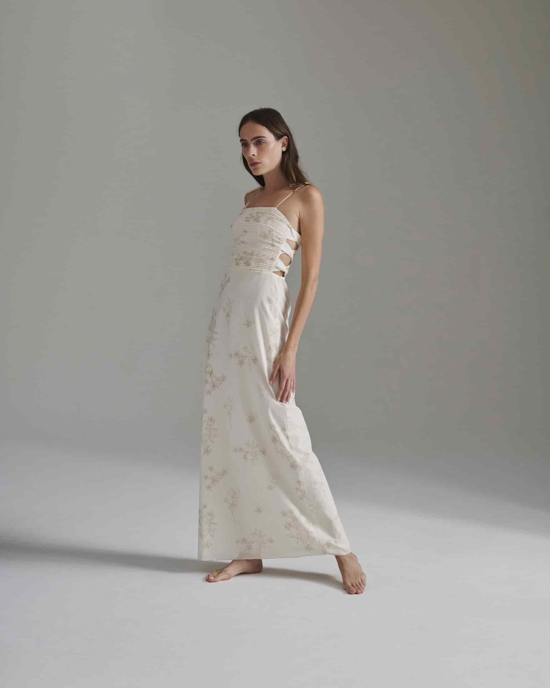 Tejada Pleated Cotton Midi Dress / Ivory Guayacan - miniatura 1