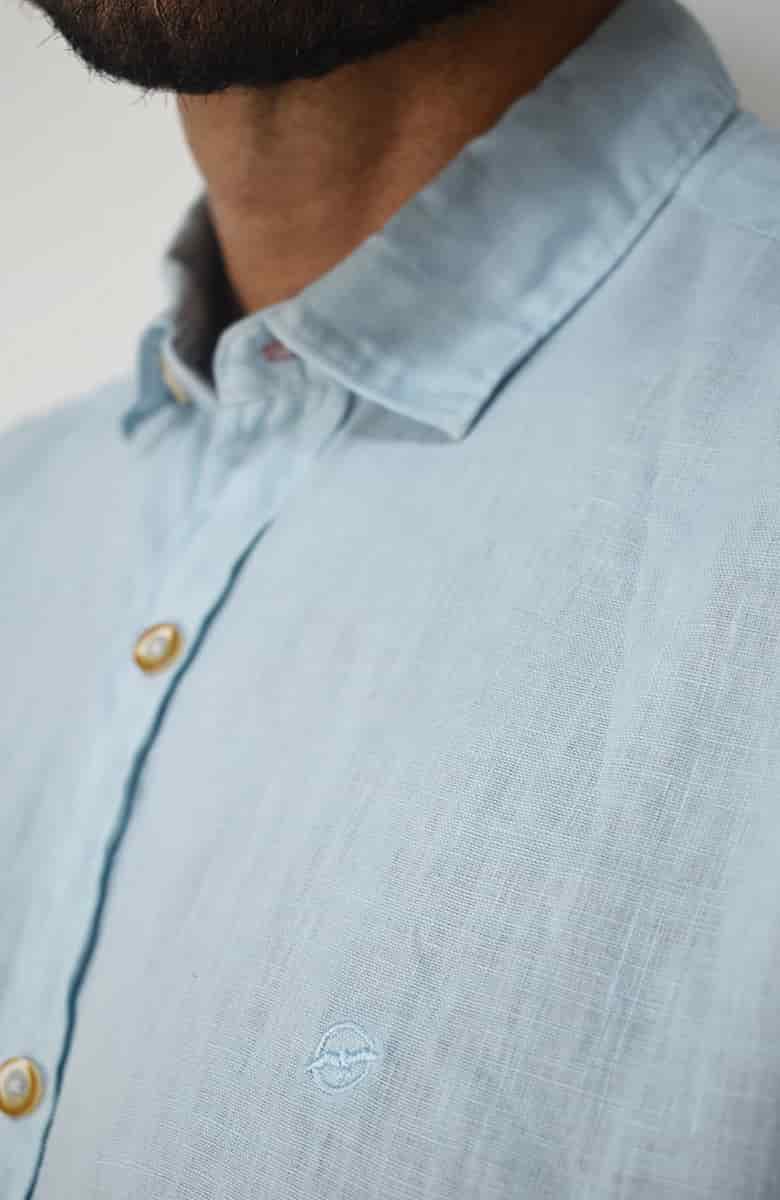 Camisa manga larga Lino Azul para Hombre - miniatura 2