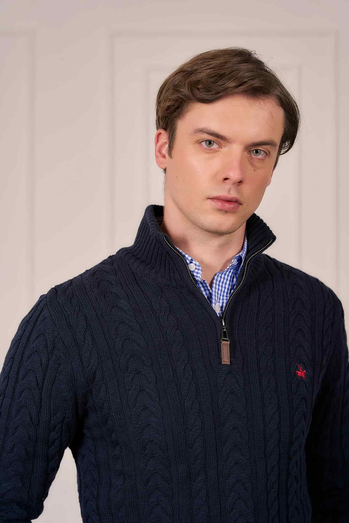 Suéter Halfzip Trenzado Rib Hombre Azul Oscuro - miniatura 2