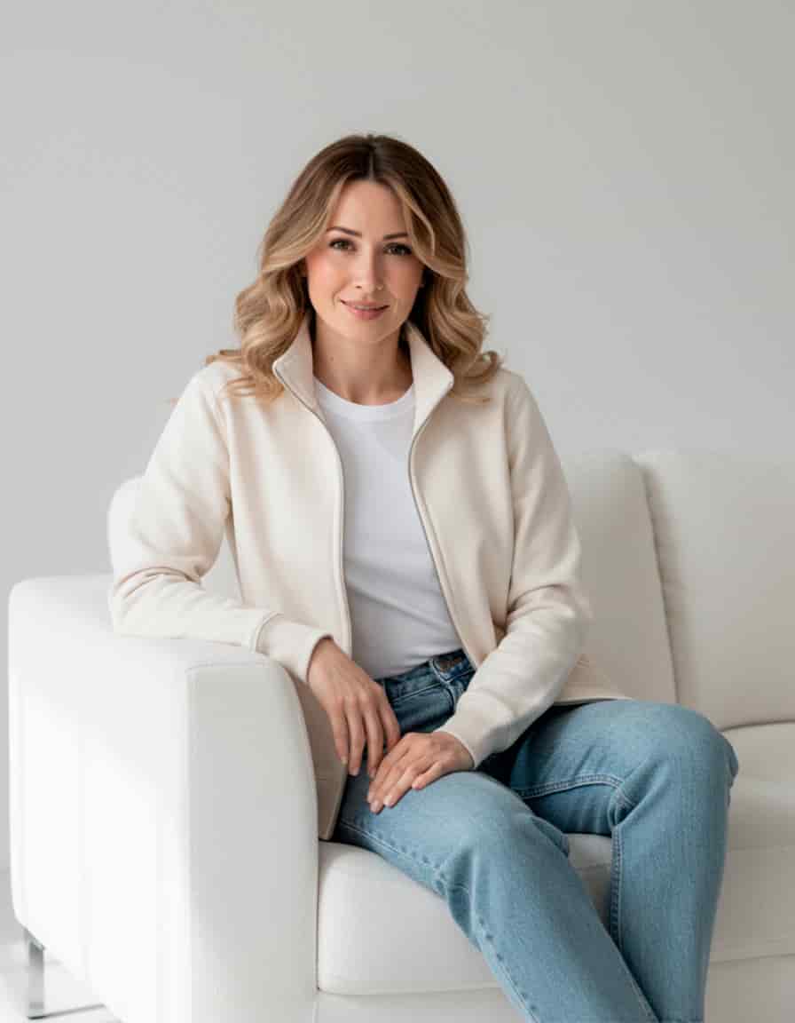 Buzo abierto sin capota mujer Marfil - miniatura 1