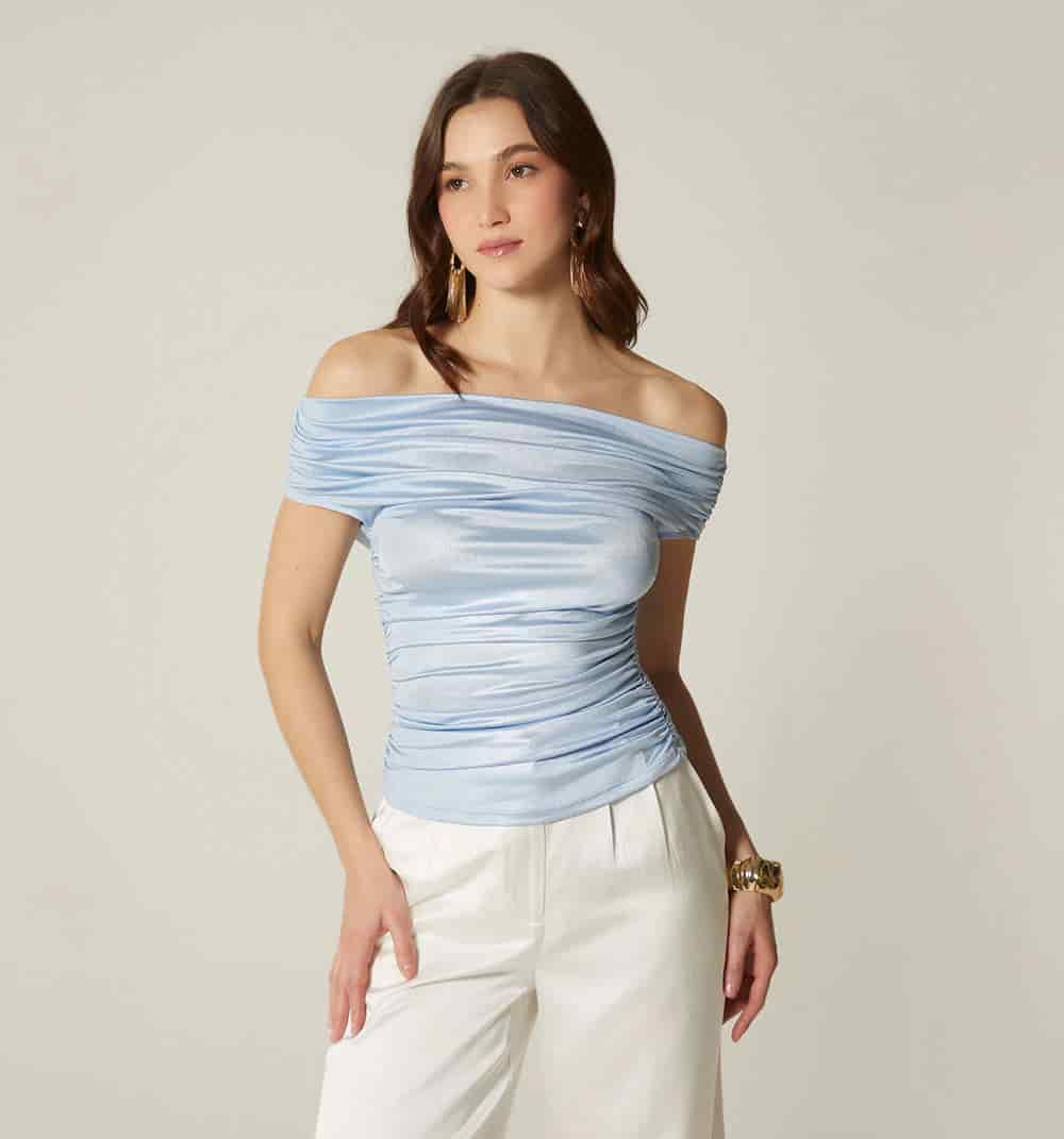 Blusa escote bandeja manga seguida - miniatura 2