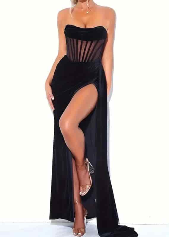 VESTIDO NEGRO TERCIPELO LARGO - miniatura 1