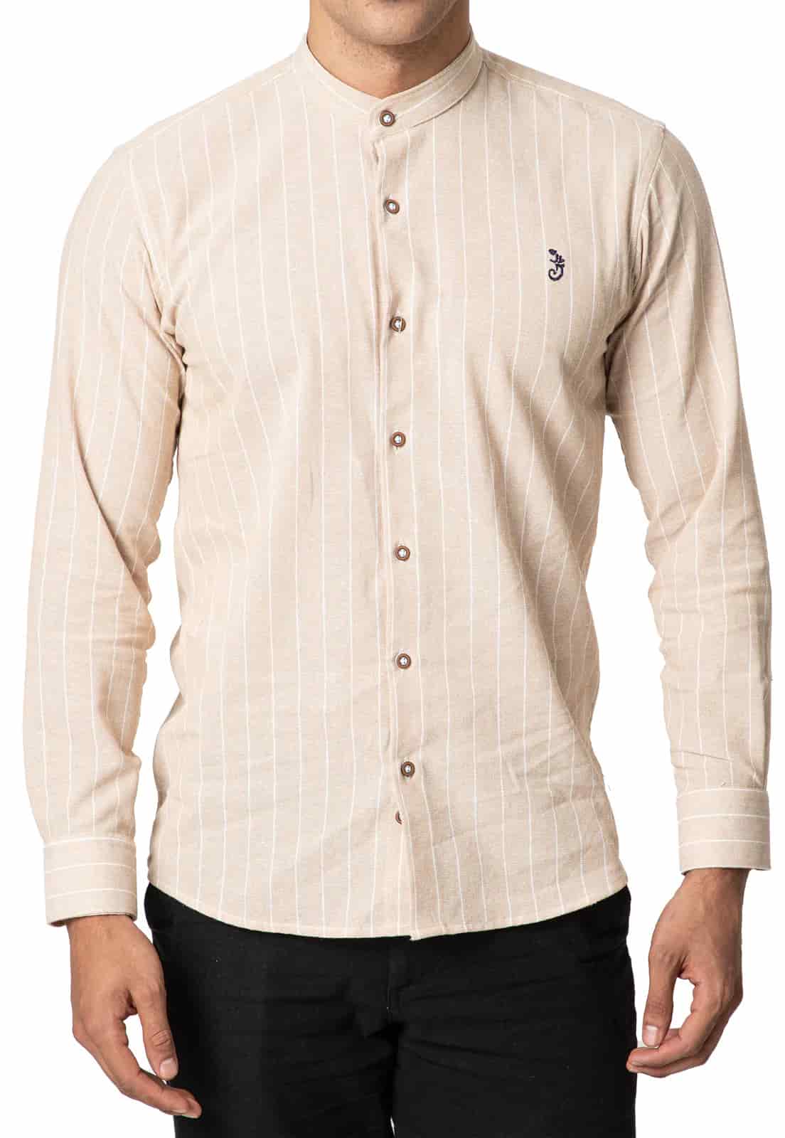 Camisa en Lino verde cuello neru a rayas - miniatura 11