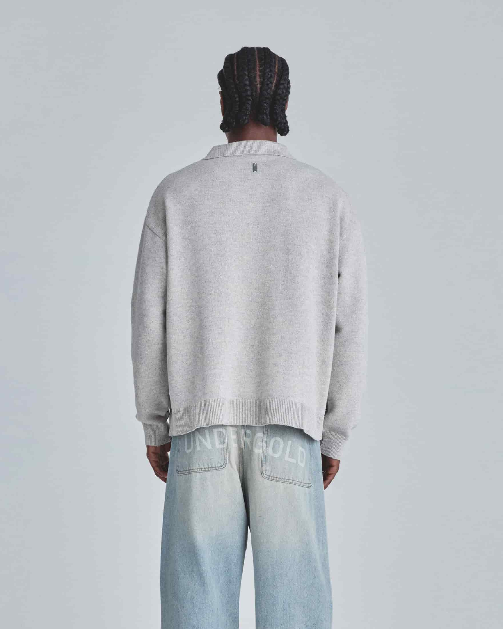 Line Knit Zip Up Long Sleeve Polo Shirt Seed Gray - miniatura 7
