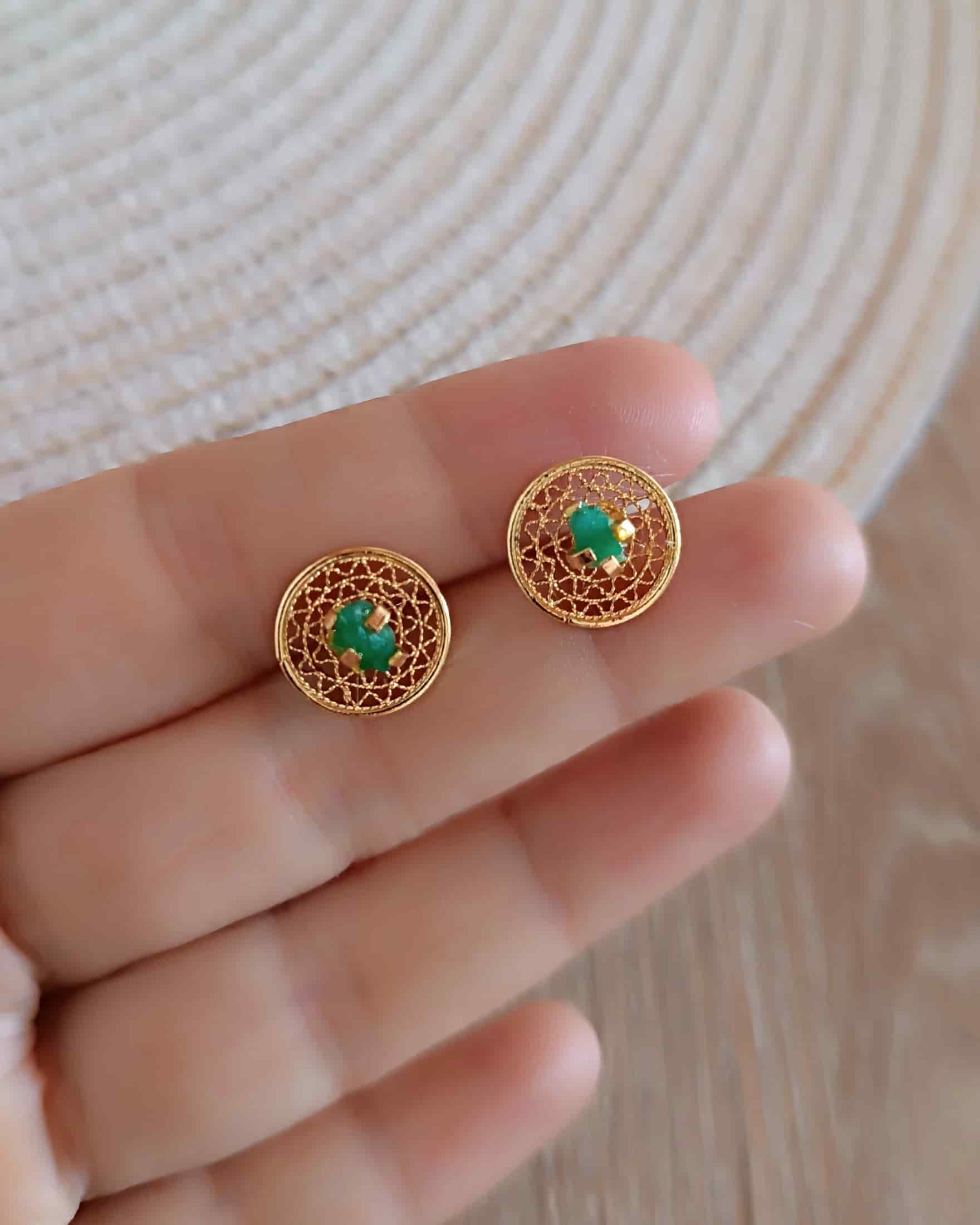 Aretes Topos Mini Filigrana y Esmeralda Circle - miniatura 3