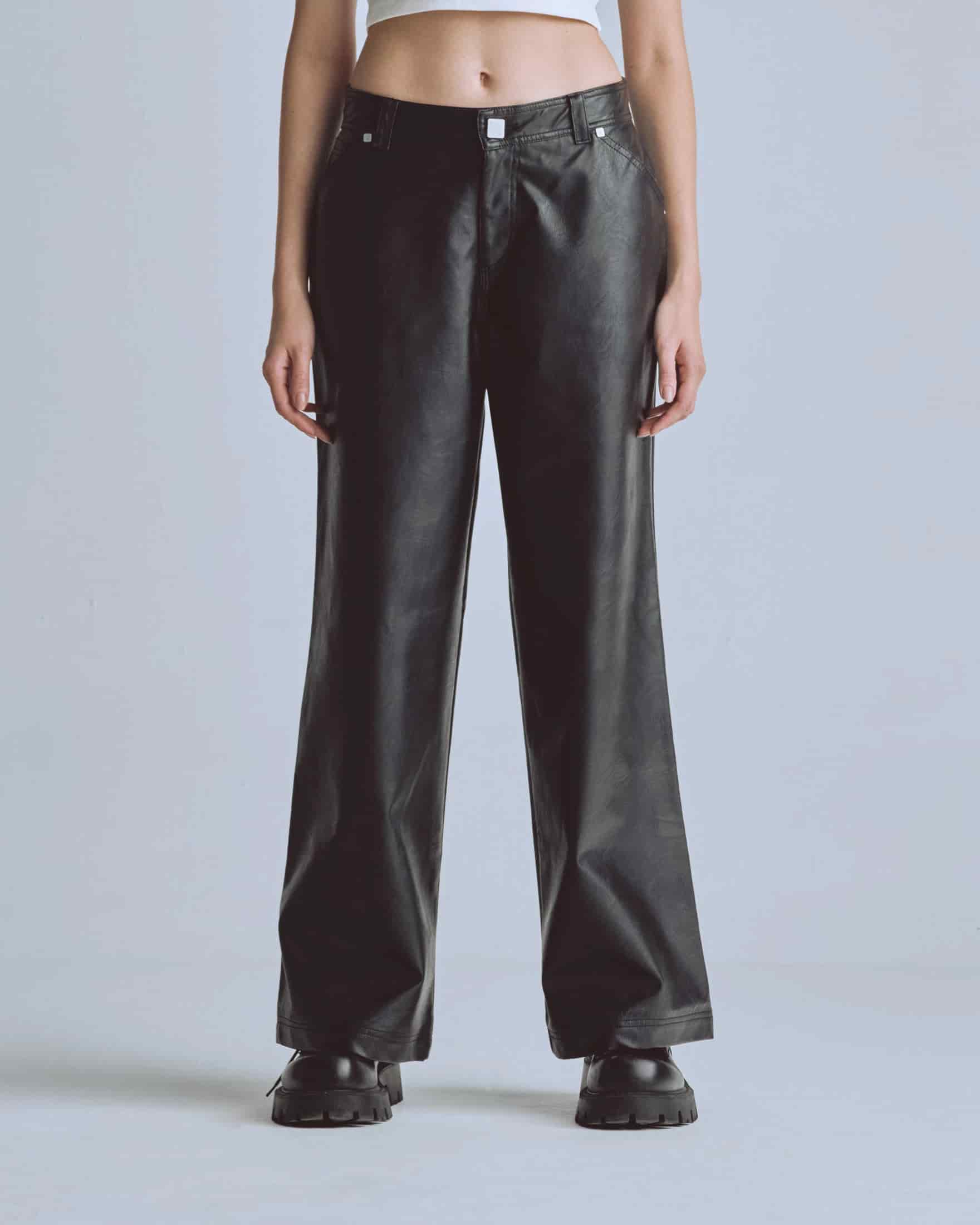W Capsule Basic Pleather Wide Jeans Black - miniatura 2