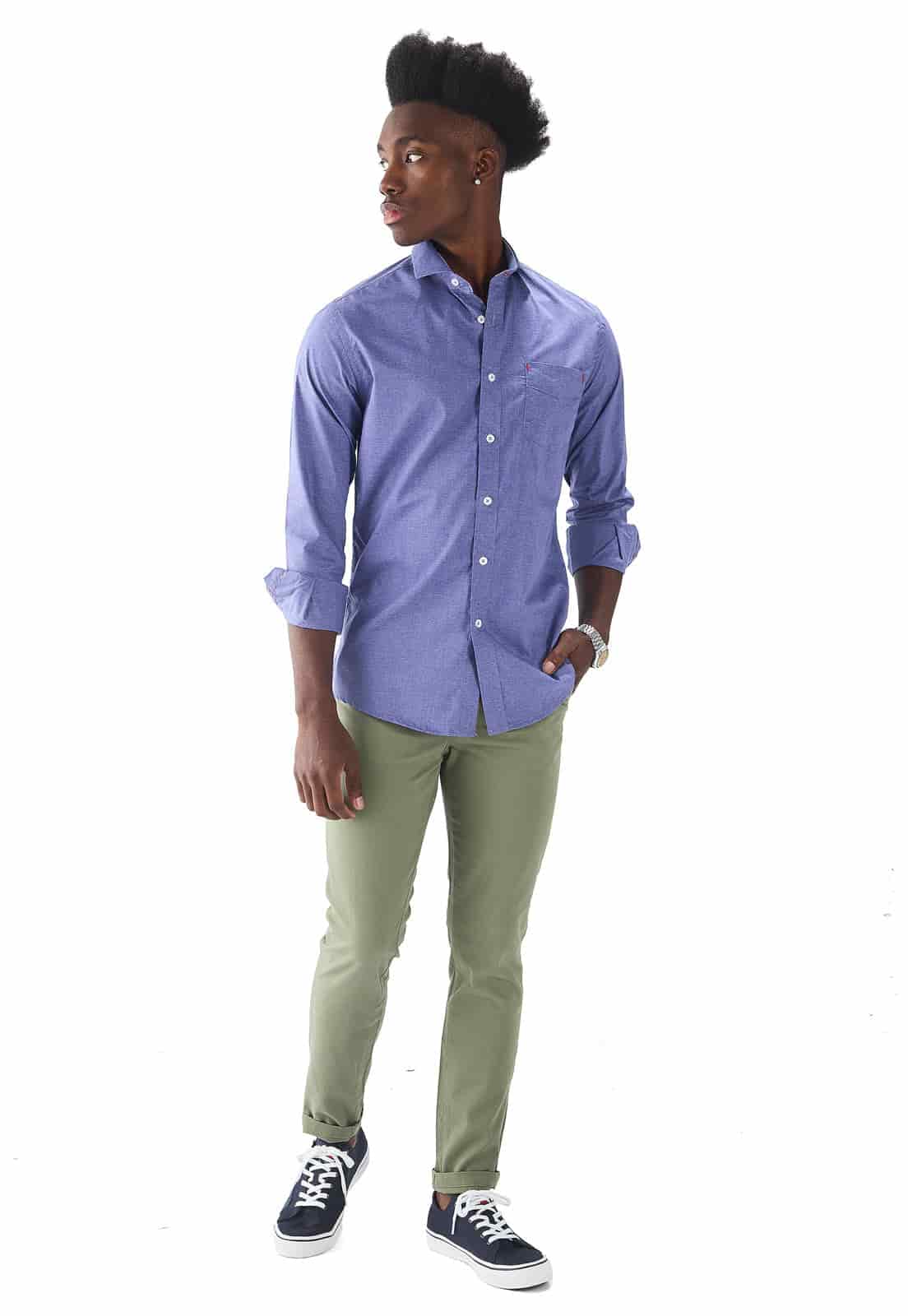 Camisa manga larga azul con textura - miniatura 4