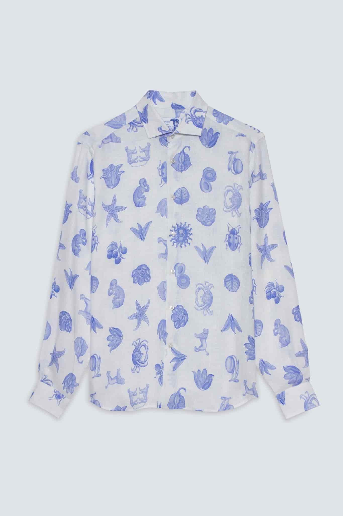 Men's linen shirt white mezzotinta - miniatura 1