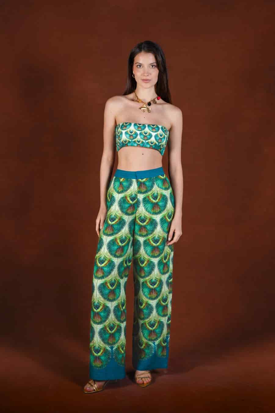 Women's Iridis linen trousers green - miniatura 1